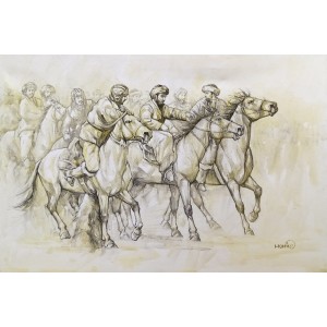 Momin Khan, 20 x 30 Inch, Acrylic on Canvas, Horse Painting, AC-MK-026